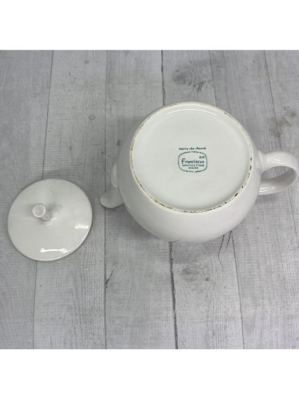 60's Franciscan MERRY-GO-ROUND Japan Gray Pink Border China 4 Cup Lidded Teapot
